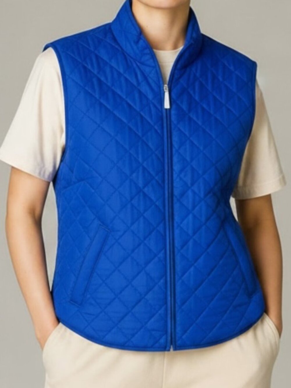 Karen Scott Sport Royal Blue Quilted Vest Puffer Lightweight Zip Up Petites PXL